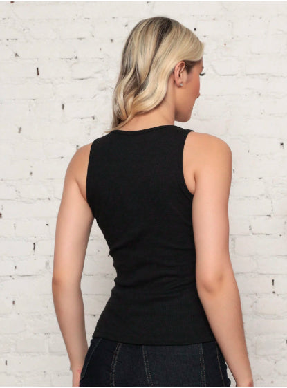 👗 Blusa en Poliéster Negro Stretch – Silueta Ajustada 👗